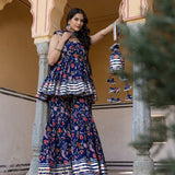 Yellow Floral Printed Cape Co-Ord Indo Western Set