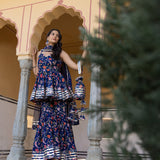 Yellow Floral Printed Cape Co-Ord Indo Western Set
