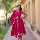Rani Pink Chevron Anarkali Set