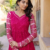 Rani Pink Chevron Anarkali Set