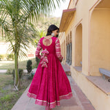 Rani Pink Chevron Anarkali Set