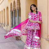 Pastel Pink Floral Printed Layered Indo Western Set
