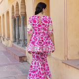 Pastel Pink Floral Printed Layered Indo Western Set
