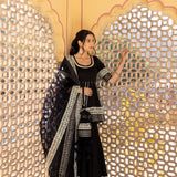 Navy Blue Floral Printed Cape Indo Western Set