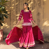 Off-White Floral Printed Layered Cotton Indo Western Set