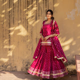 Off-White Floral Printed Layered Cotton Indo Western Set