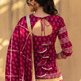 Off-White Floral Printed Layered Cotton Indo Western Set