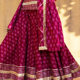 Off-White Floral Printed Layered Cotton Indo Western Set