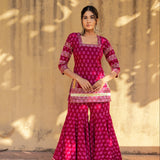 Off-White Floral Printed Layered Cotton Indo Western Set