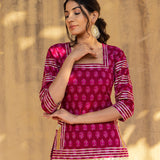 Off-White Floral Printed Layered Cotton Indo Western Set