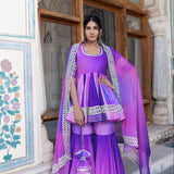 Pink Floral Printed Layered Silk Blend Indo Western Set