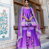 Pink Floral Printed Layered Silk Blend Indo Western Set