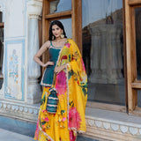 Teal Blue Floral Layered Co-Ord Indo Western Set