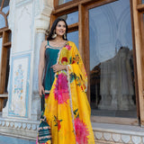 Teal Blue Floral Layered Co-Ord Indo Western Set