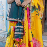Teal Blue Floral Layered Co-Ord Indo Western Set