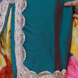 Teal Blue Floral Layered Co-Ord Indo Western Set