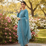 Dusty Teal Embroidered Salwar Set