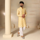 Butter Yellow Trellis Print Kurta