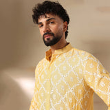 Butter Yellow Trellis Print Kurta