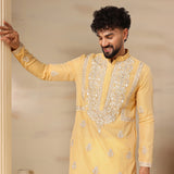 Golden Yellow Booti Embroidered Kurta