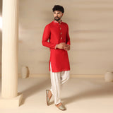 Cherry Red Striped Trim Kurta
