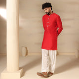 Cherry Red Striped Trim Kurta