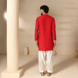 Cherry Red Striped Trim Kurta