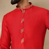 Cherry Red Striped Trim Kurta