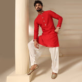 Cherry Red Striped Trim Kurta