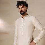 Ivory Gold Trim Silk Kurta