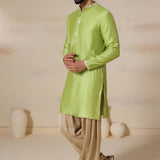 Lime Green Gold Trim Silk Kurta