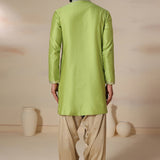 Lime Green Gold Trim Silk Kurta