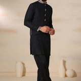 Jet Black Cotton Kurta