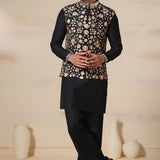 Noir Maroon Floral Zari Nehru Jacket Set
