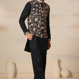 Noir Maroon Floral Zari Nehru Jacket Set