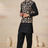 Noir Maroon Floral Zari Nehru Jacket Set