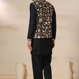 Noir Maroon Floral Zari Nehru Jacket Set