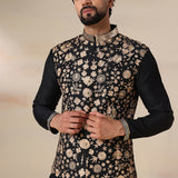 Noir Maroon Floral Zari Nehru Jacket Set