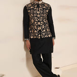 Noir Maroon Floral Zari Nehru Jacket Set