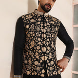 Noir Maroon Floral Zari Nehru Jacket Set
