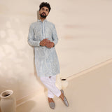 Powder Blue Paisley Aari Kurta