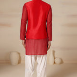 Coral Red Floral Print Nehru Jacket Set