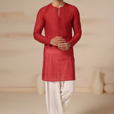 Coral Red Floral Print Nehru Jacket Set