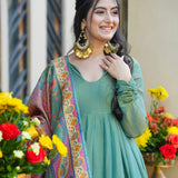 Sage Green Paisley Anarkali Set