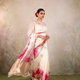 Ivory Watercolour Rose Saree