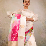 Ivory Watercolour Rose Saree