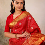 Crimson Windowpane Kanjivaram Saree