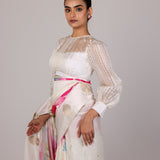 Ivory Watercolour Rose Saree
