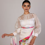 Ivory Watercolour Rose Saree