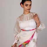 Ivory Watercolour Rose Saree